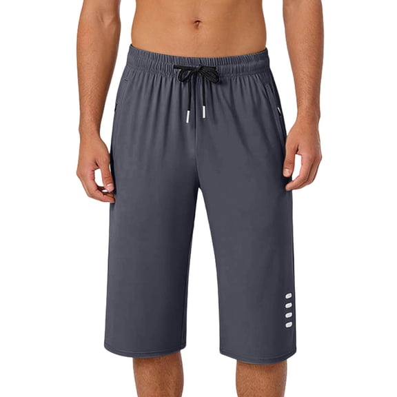 Xdegoge Workout Capri Shorts for Men Below Knee Athletic Gym Pants Quick Dry Lightweight Running Shorts with Zipper Pockets Elastic Waist Drawstring for Training