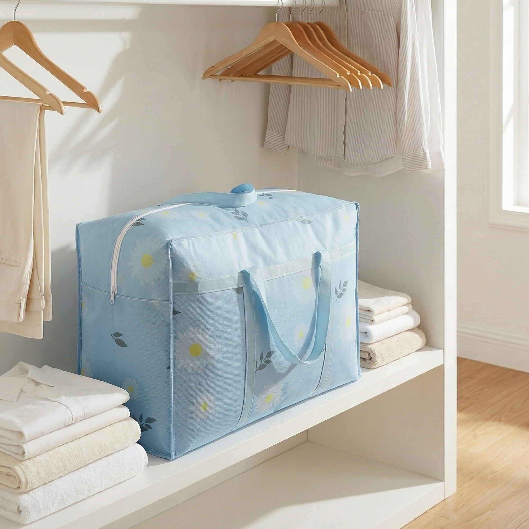 Unique Bargains Foldable Storage Bags for Organizing Livingroom Blue 22.4"x9.8"x15.7"
