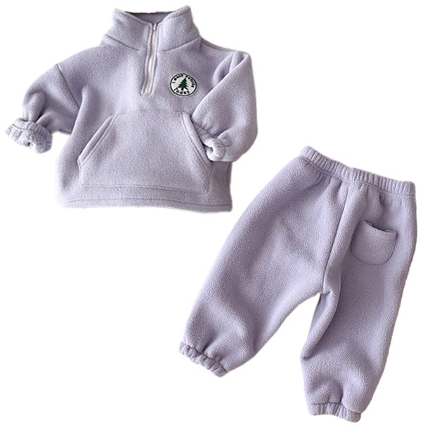 Traje informal con bolsillo de terciopelo de dos lados, conjunto de dos piezas de suéter de felpa con cuello alto para niños y niñas (púrpura)