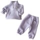 thumbnail image 1 of Traje informal con bolsillo de terciopelo de dos lados, conjunto de dos piezas de suéter de felpa con cuello alto para niños y niñas (púrpura), 1 of 6