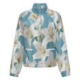 thumbnail image 5 of Jackets for Women Winter Coat Jackets Flannel Stand Collar Jacket(White Lily Floral Print,Size:S-4XL), 5 of 7