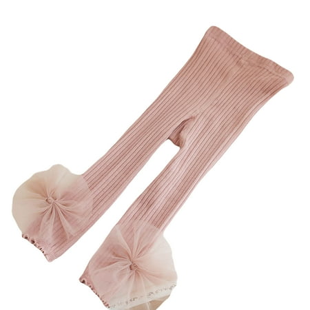 

Baby Girls Tights Cable Knit Leggings Stockings Cotton Footless Ribbed Ruffle Stocking Pant with Gauze Bowknot for Little Girls