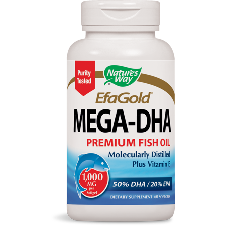 Natures Way EfaGold Mega-DHA Premium Fish Oil + Vitamin E Softgels 1000 Mg 60