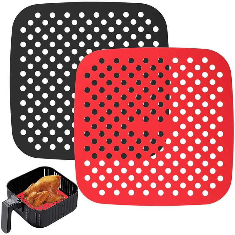 Reusable Air Fryer Liners Silicone, 8.5 Inch Square Non-Stick Basket Mats  Accessories, Bamboo Steamer Liners, for 5.8 QT & Larger Air Fryers