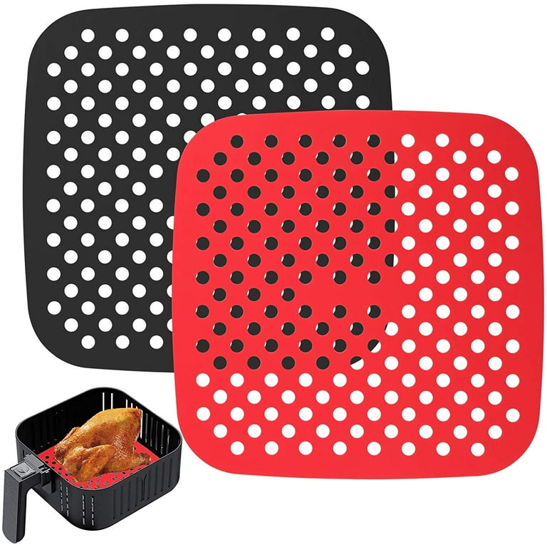 Reusable Air Fryer Liners Silicone, 8.5 Inch Square Non-Stick Basket Mats  Accessories, Bamboo Steamer Liners, for 5.8 QT & Larger Air Fryers,  Replacement for Parchment Paper - (2 Packs) 