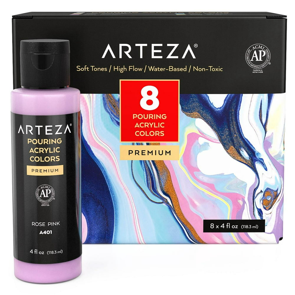 Arteza Acrylic Pouring Paint Kit 120 Ml Bottle Set Pastel Colors 8 Pack Artz 2854