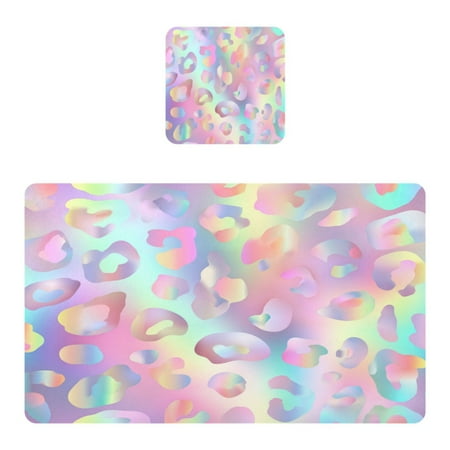 Wobogo Colorful Leopard Print Placemats Coasters Set of 1 Heat-resistant Non-slip Easy to Clean Square Dinner Plate Mat