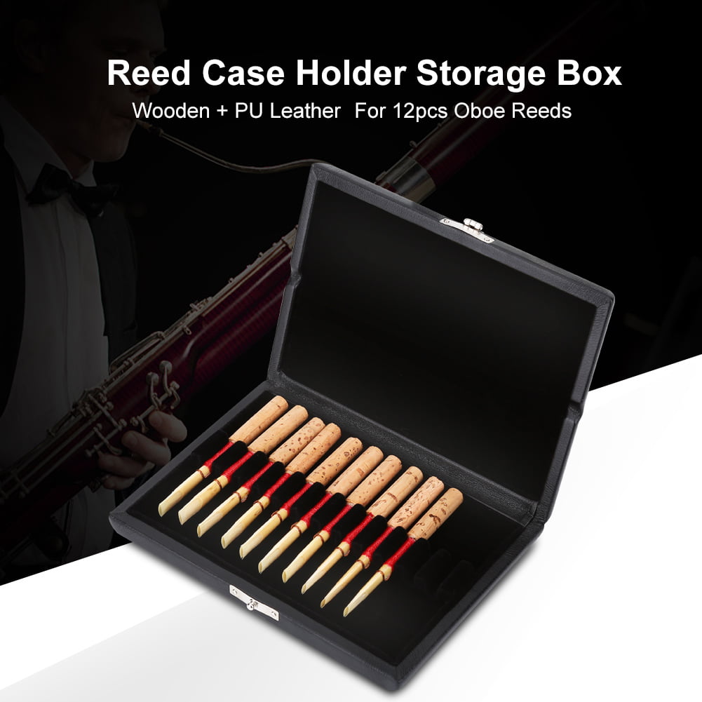 Oboe Reed Case Black PU Leather 2 Layers Reed Case for 40 Oboe Reeds Protect Against Moisture 