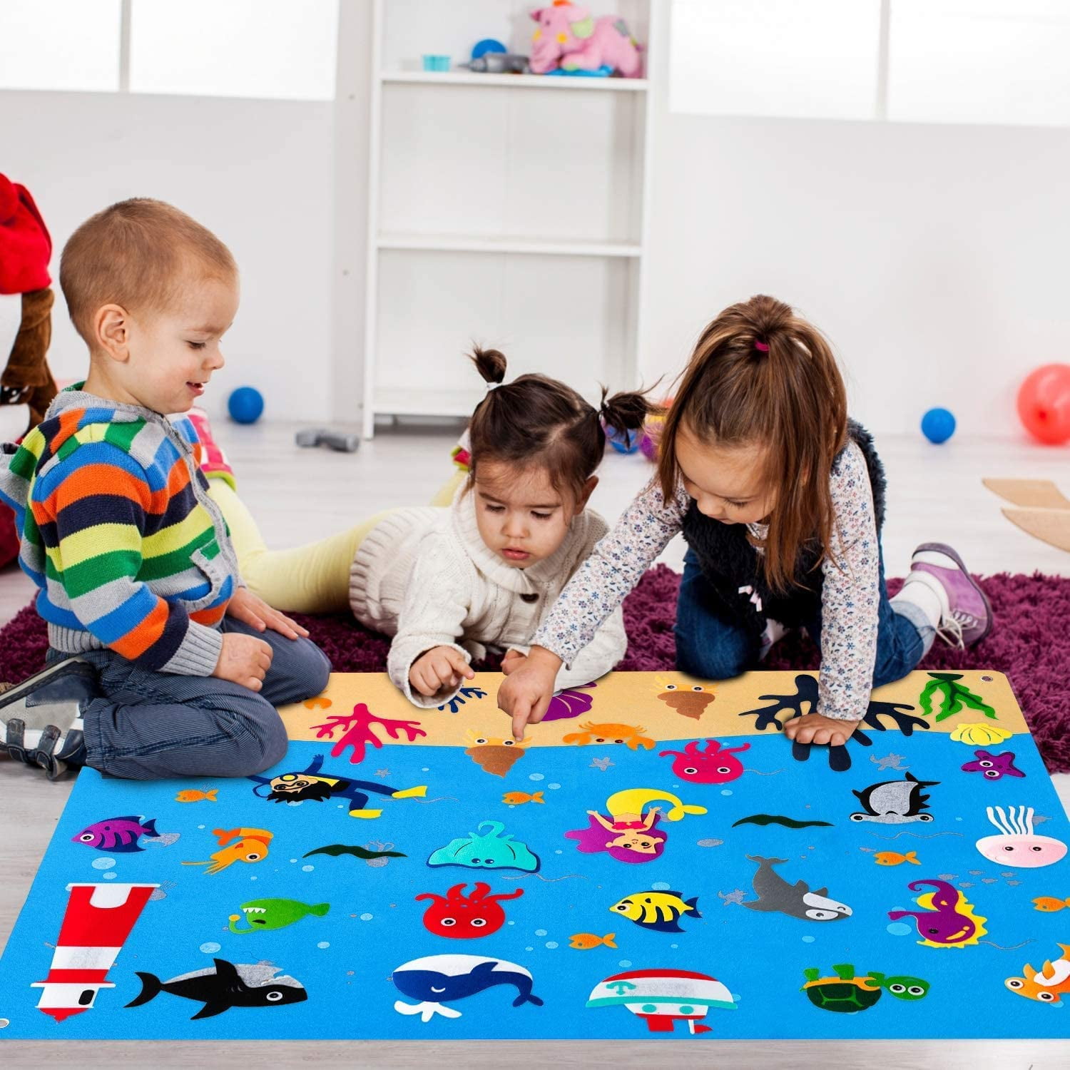 Laffact Ocean Sea Felt Storyboard Set.Cognitive Ses Animal Educational Toys,Storytelling Felt Banner,45Counts