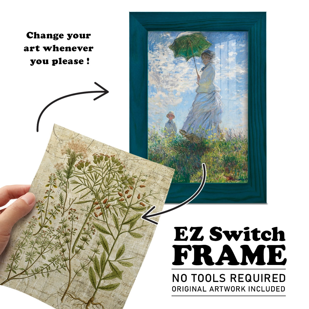 Garden Verses I -Framed Print w/glass-Ocean Blue