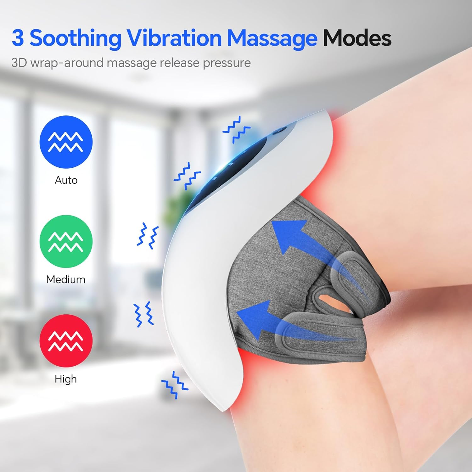 Knee Massager with Heat and red Light,Adjustable Temperature Large LED Screen Portable Massager -Wearable to 48CM, USB-C Charging Cable