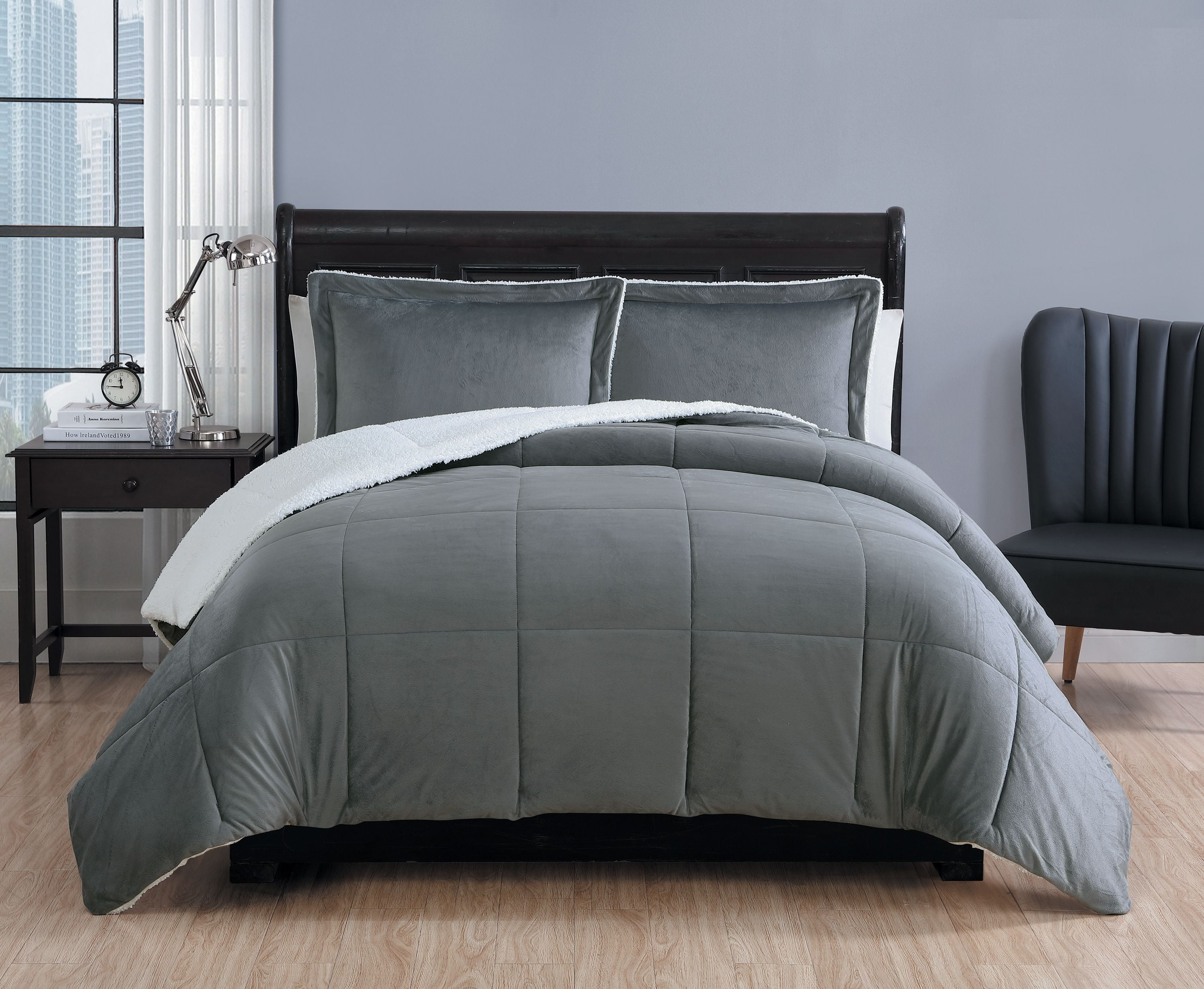 VCNY Home Solid Micro Mink Sherpa Bedding Comforter Set, Multiple Colors and Sizes Available