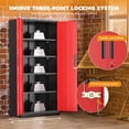thumbnail image 4 of SOLAURA 71" H Metal Storage Cabinet, 32" W x 16" D Locking Metal Garage Storage Cabinet with Doors and 4 Adjustable Shelves, Lockable Cabinets for Home Office, Garage, Shop (Black Red), 4 of 7
