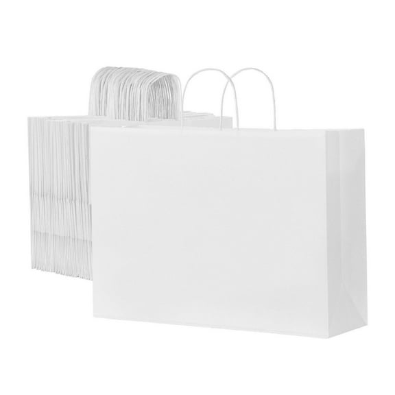 Paper Bags with Handles 100 Pcs - 16x6x12 in White Shopping Bags - Durable Party Gift Bags for Retail, Events, and Crafting 16x6x12 inch