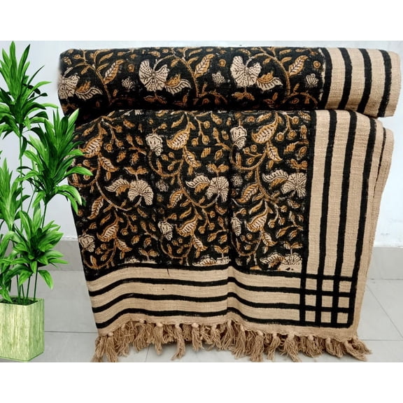 Premium Handmade Sofa Throw Hand block Print Soft Cotton Throw Blanket Room Décor Tassels Hand Loomed Lightweight Decorative, Boho Bedding