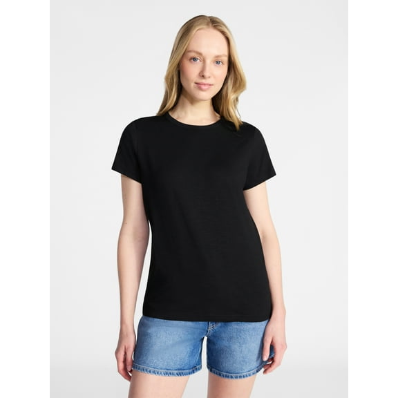 Time and Tru Women's Slub Crewneck Tee with Short Sleeves, Sizes XS-XXXL