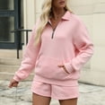 thumbnail image 2 of Kmdttou Women's Plus-Size Top Women's Solid Color Half Zipper Lapel Sweatshirt With Pocket And Short Pants Two-piece Set on Clearance!, 2 of 7