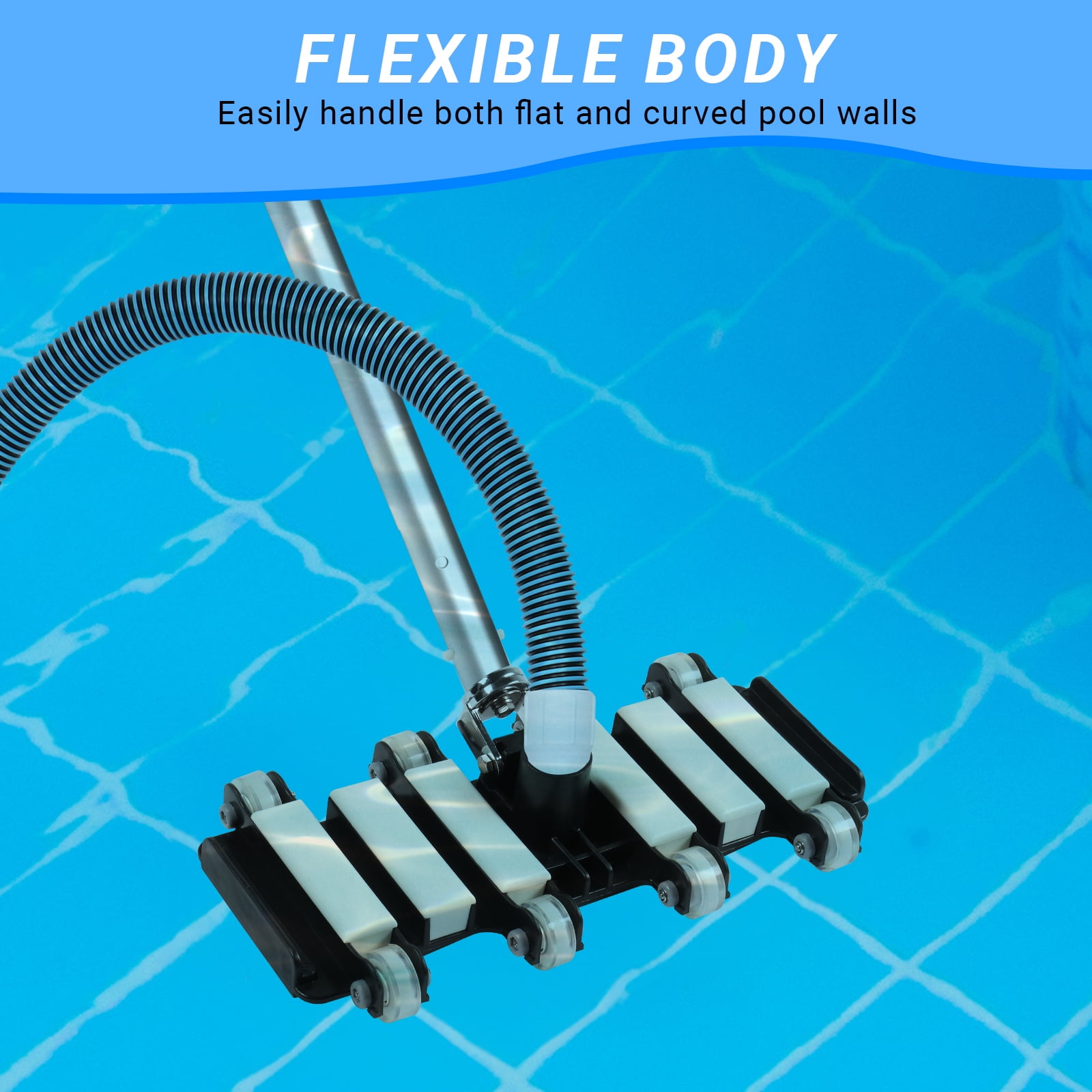 Ktaxon Swimming Pool Vacuum Head, Rectangle Pool Vacuum Head with Wheels, Black&White