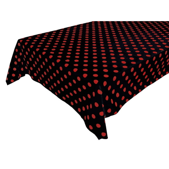 Cotton Tablecloth Polka Dots Print / Red Dots on Black