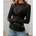 thumbnail image 4 of SWSMCLT Women's Casual Shirt Mesh T Shirt Chic See Through Tee Cool Crew Neck Fall Crochet Pull On Light Date Black Medium, 4 of 4