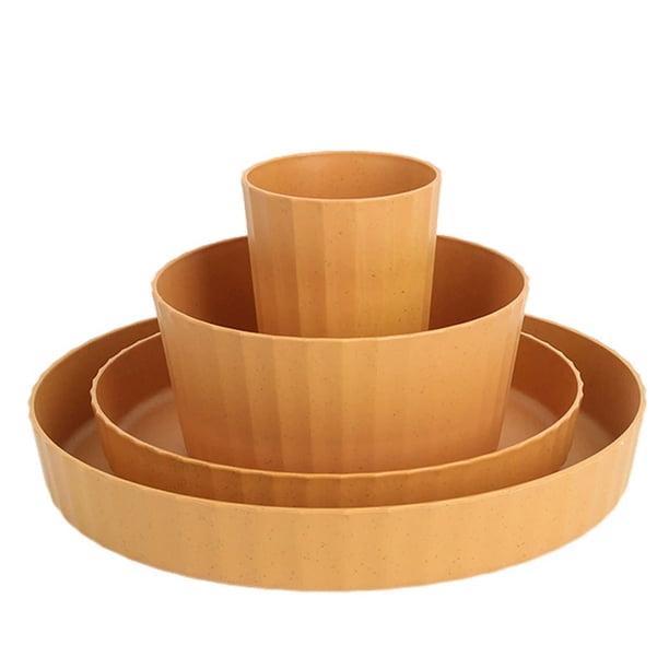 Xiao Hua Juego de vajilla de plástico, platos de plástico irrompibles y reutilizables, 8 piezas, amarillo