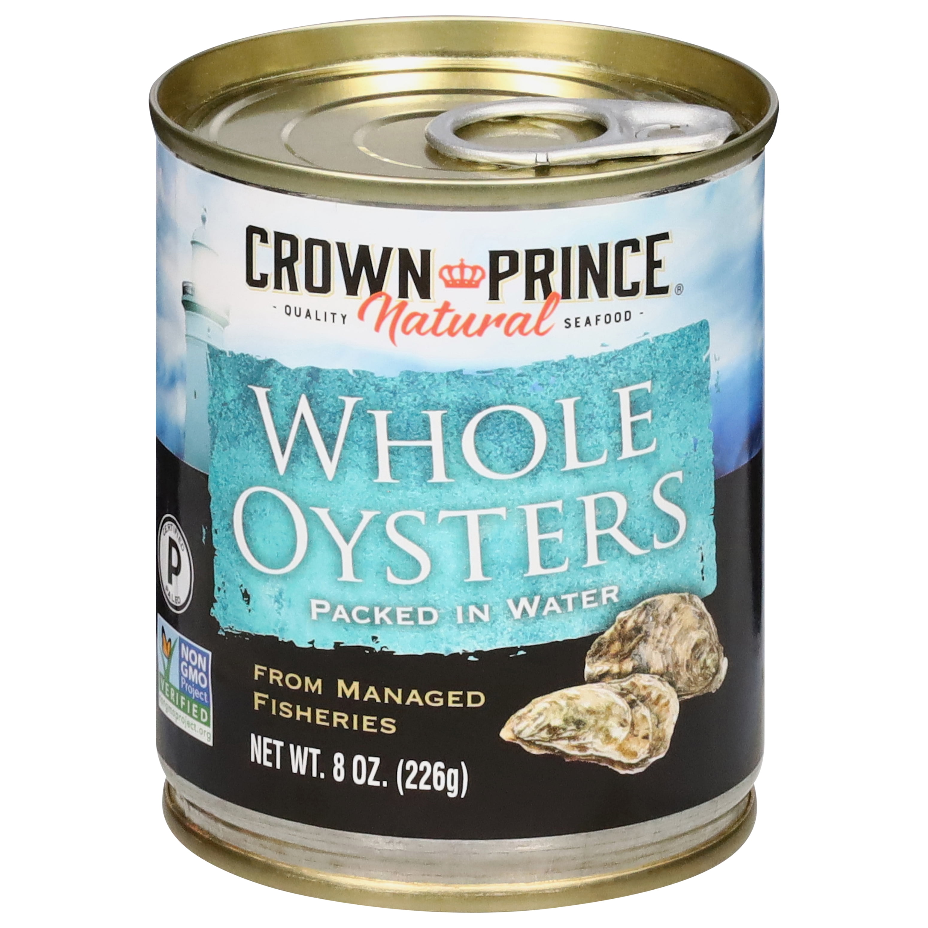 (2 pack) Crown Prince Natural Whole Oysters Packed in Water, 8 oz Can Non-GMO
