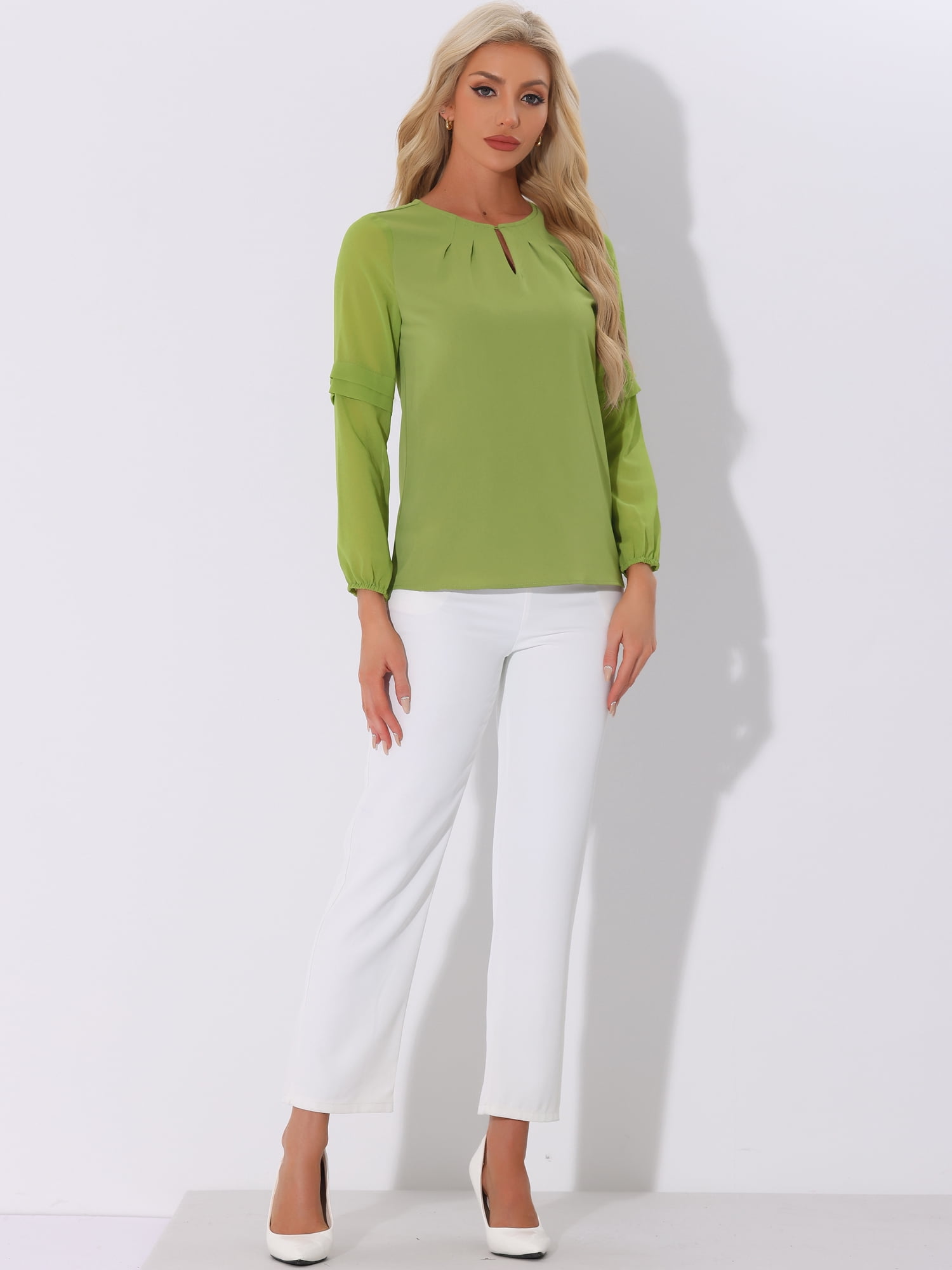 DARING DIVA Chiffon Semi Sheer Long Sleeves Blouses XL Greens
