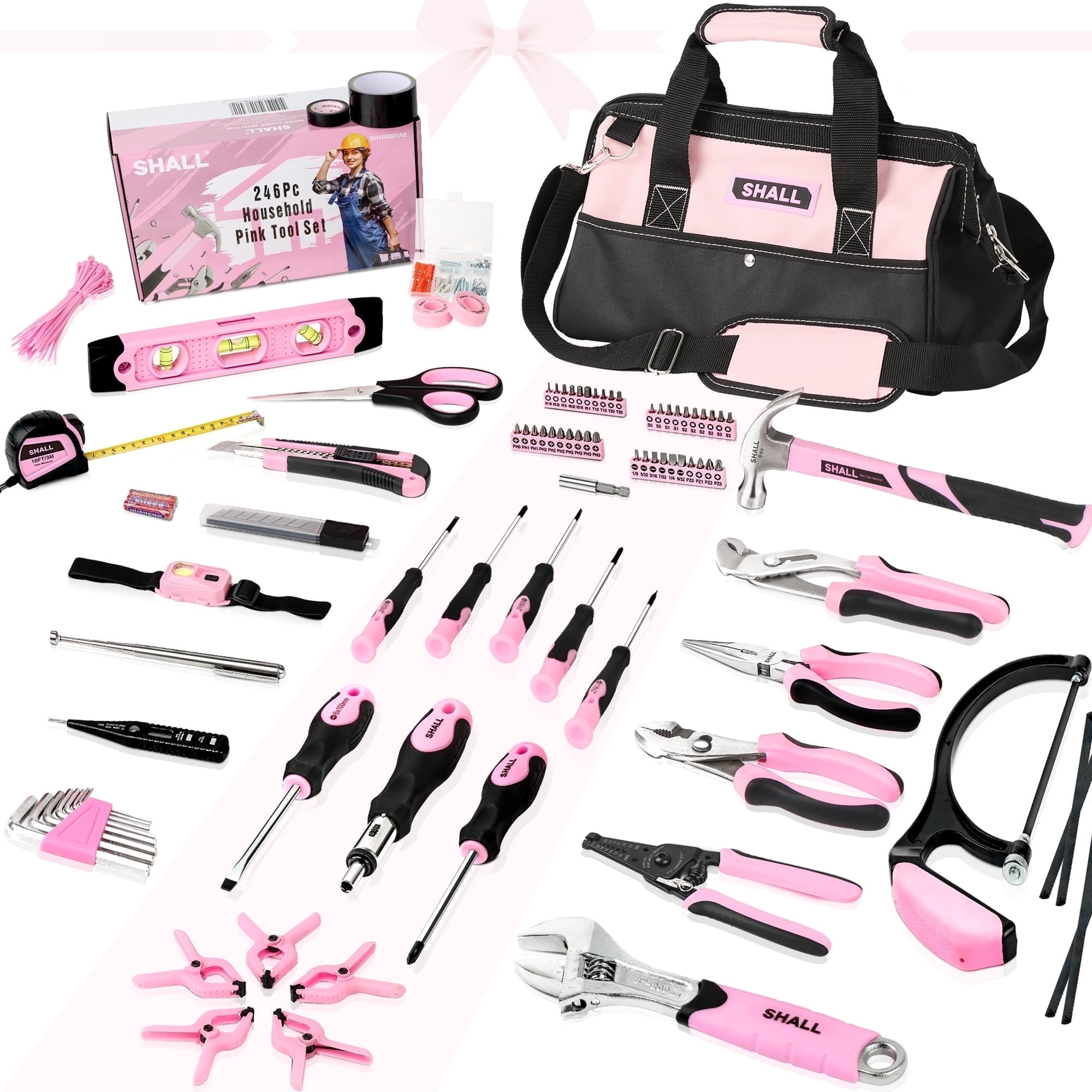 SHALL 246-Piece Pink Tool Set with Large Tool Bag Organizer