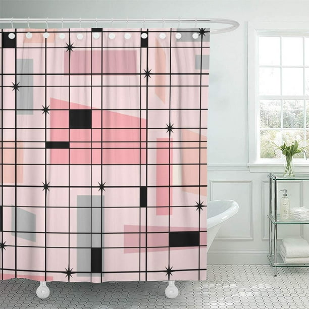ATABIE Mid Retro Pink Grid and Century Modern Vintage Geometrics Shower