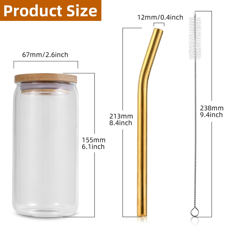 UPTRUST 2 Pack Drinking Glasses, Can Shaped Glass Cups with Bamboo