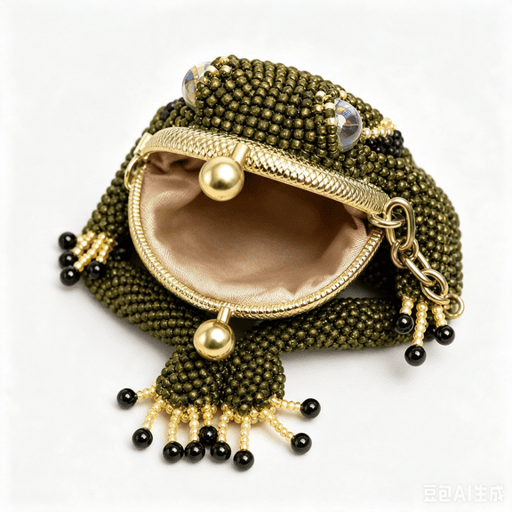 Frog Coin Purse, Beaded Kiss Lock Keychain Pouch with Toad Design Cute Mini Bag Charm for Coins Earbuds Rings, Handmade Small Purse for Women Kid Gift