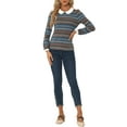 thumbnail image 2 of INSPIRE CHIC Women's  Peter Pan Collar Contrast Long Sleeve Shirt XL Blue Striped, 2 of 5