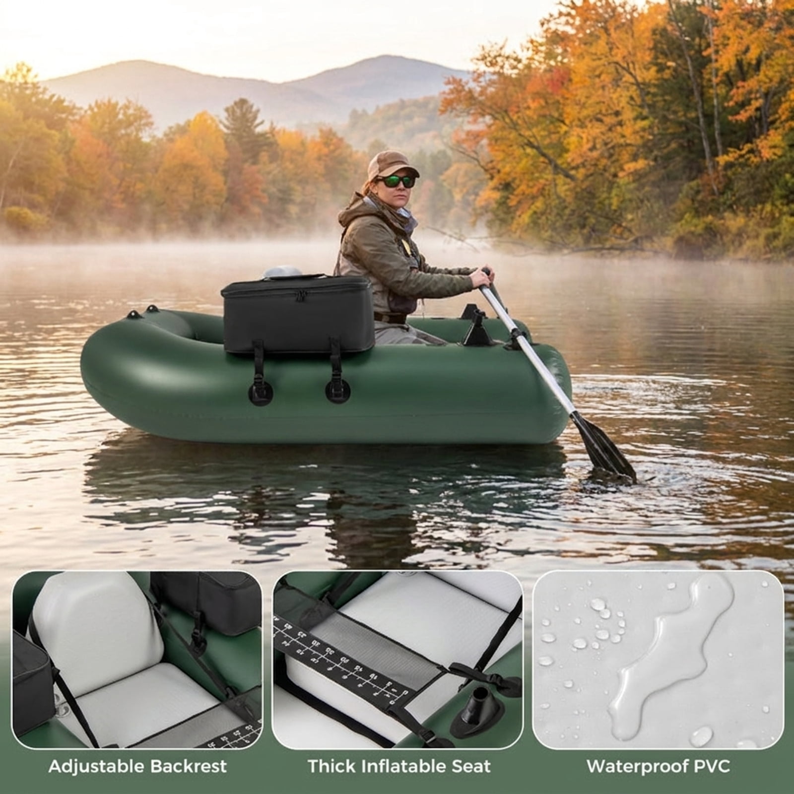 Airfind Inflatable Float Tube for Fly Fishing with Storage Pockets and Included Pump and Repair Kit for Lake and River Angling, Camouflage