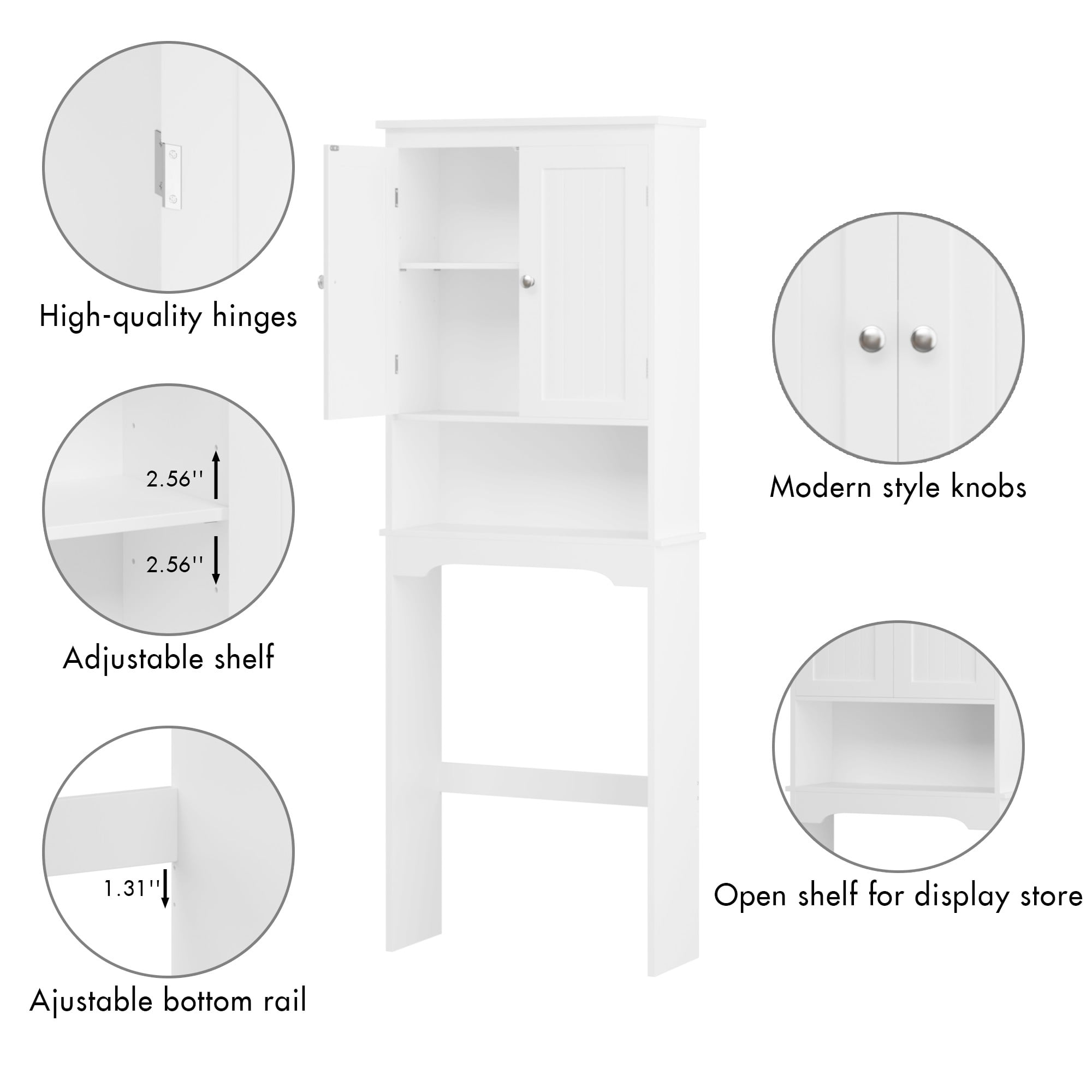Over The Toilet Storage Cabinet, Bathroom Shelf Over Toilet, Bathroom Storage Cabinet Organizer,White