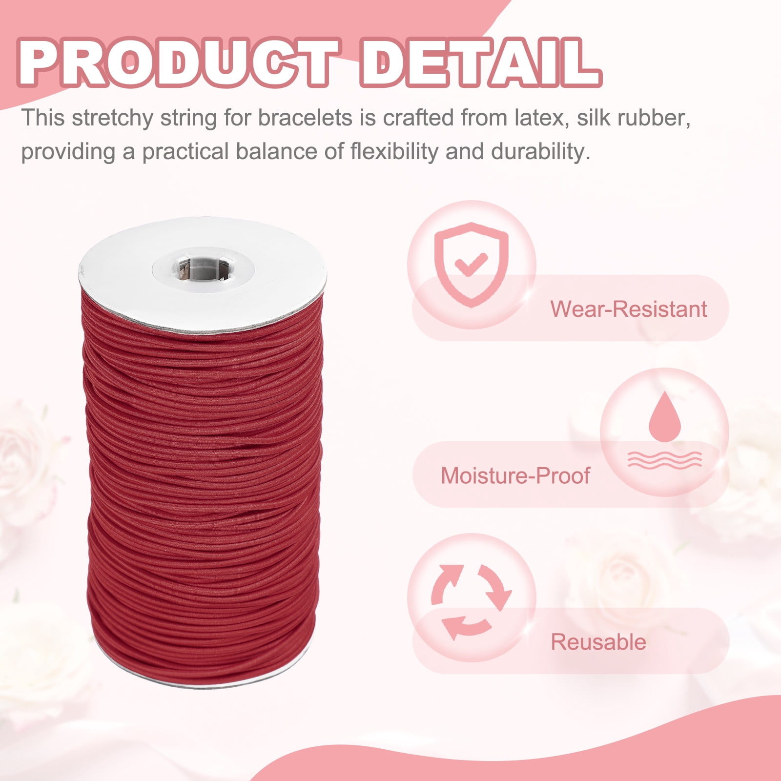Uxcell Stretchy String for Bracelets, Elastic Crystal Thread Stretch Elastic Beading Cord 2.5mm & Burgundy-Fitting For(Bracelets/Sewing/Beading/Necklace/Jewelry Making/Crafts DIY)