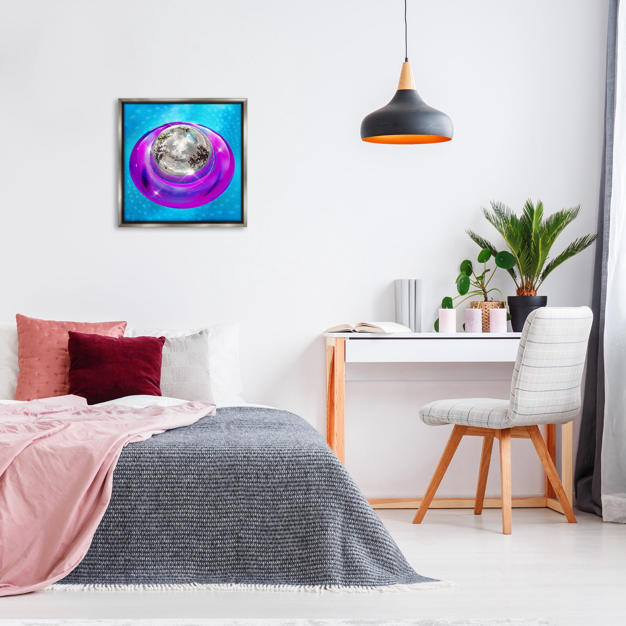 Stupell Industries Disco Ball in Pool Abstract Painting Gray Floater Framed Canvas Art Print Wall Art, 25 x 25