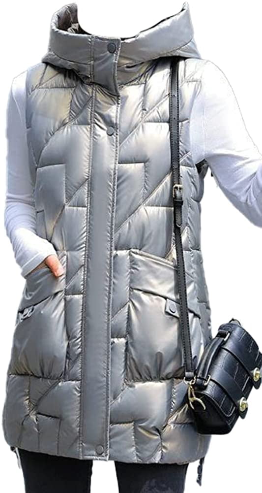 PIKADINGNIS Women Hooded Vest Sleeveless Warm Down Puff Gilet Vests