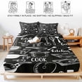 thumbnail image 5 of Full Size Fitted Sheet Set - Black Kitchen Tools 3 Piece Bedding Sets 16" Deep Pocket Fitted Sheet with 2 Pillowcases Modern Cooking Utensil Farmhouse Cookware Brushed Microfiber Luxury Bed Sheets, 5 of 9