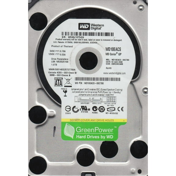 WD10EACS-00C7B0, DCM HBRCHV2ABB, Western Digital 1TB SATA 3.5 Hard Drive