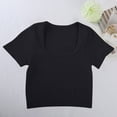 thumbnail image 2 of Tsesme Women's Square Neck Crop Tops Slim Ribbed Knit Short Sleeve Solid T-Shirts Summer Basic Blouses, 2 of 8