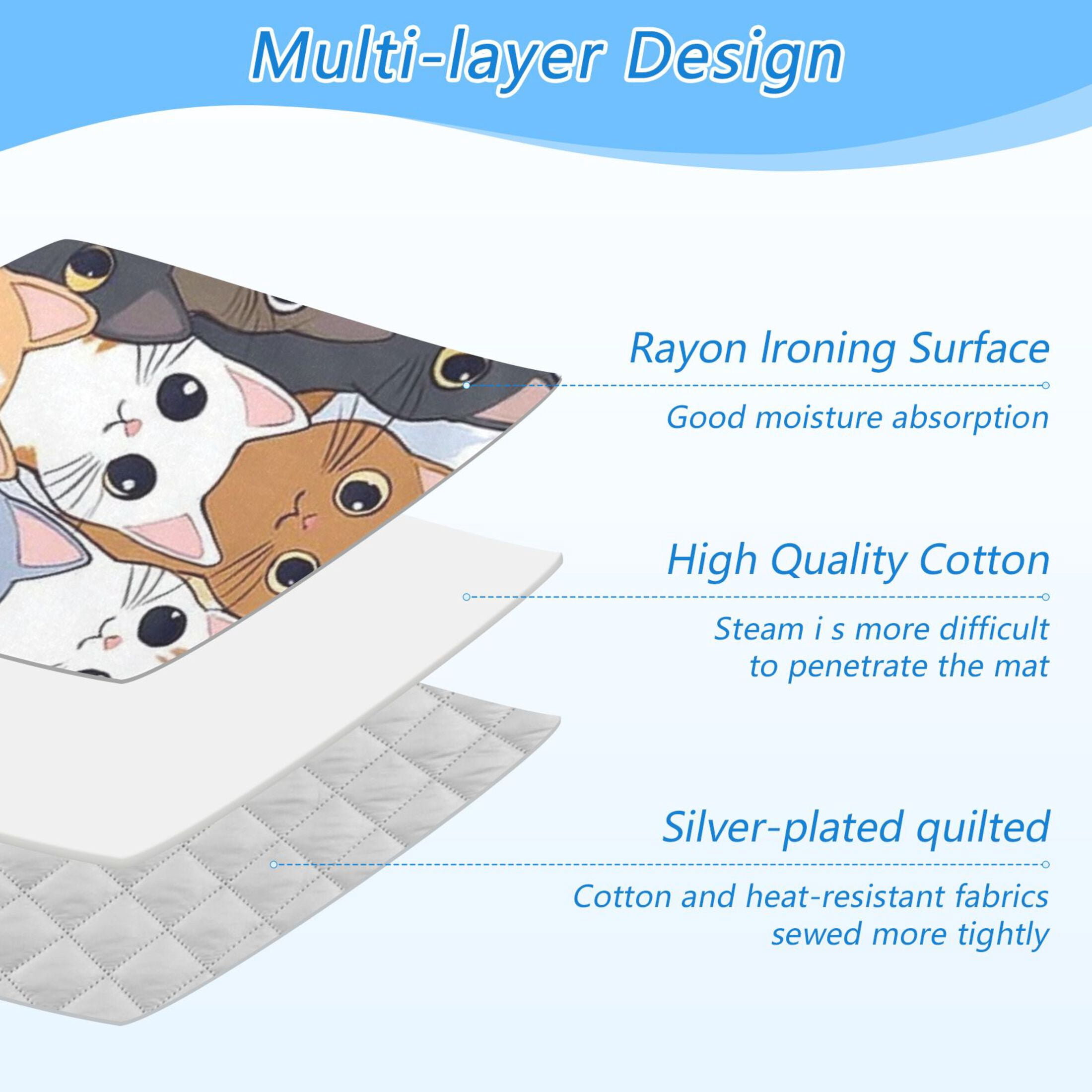 Cute Cat Faces Pattern Ironing Mat Blanket for Table Top Travel Portable Ironing Board Pad 47.2x27.6 Inch