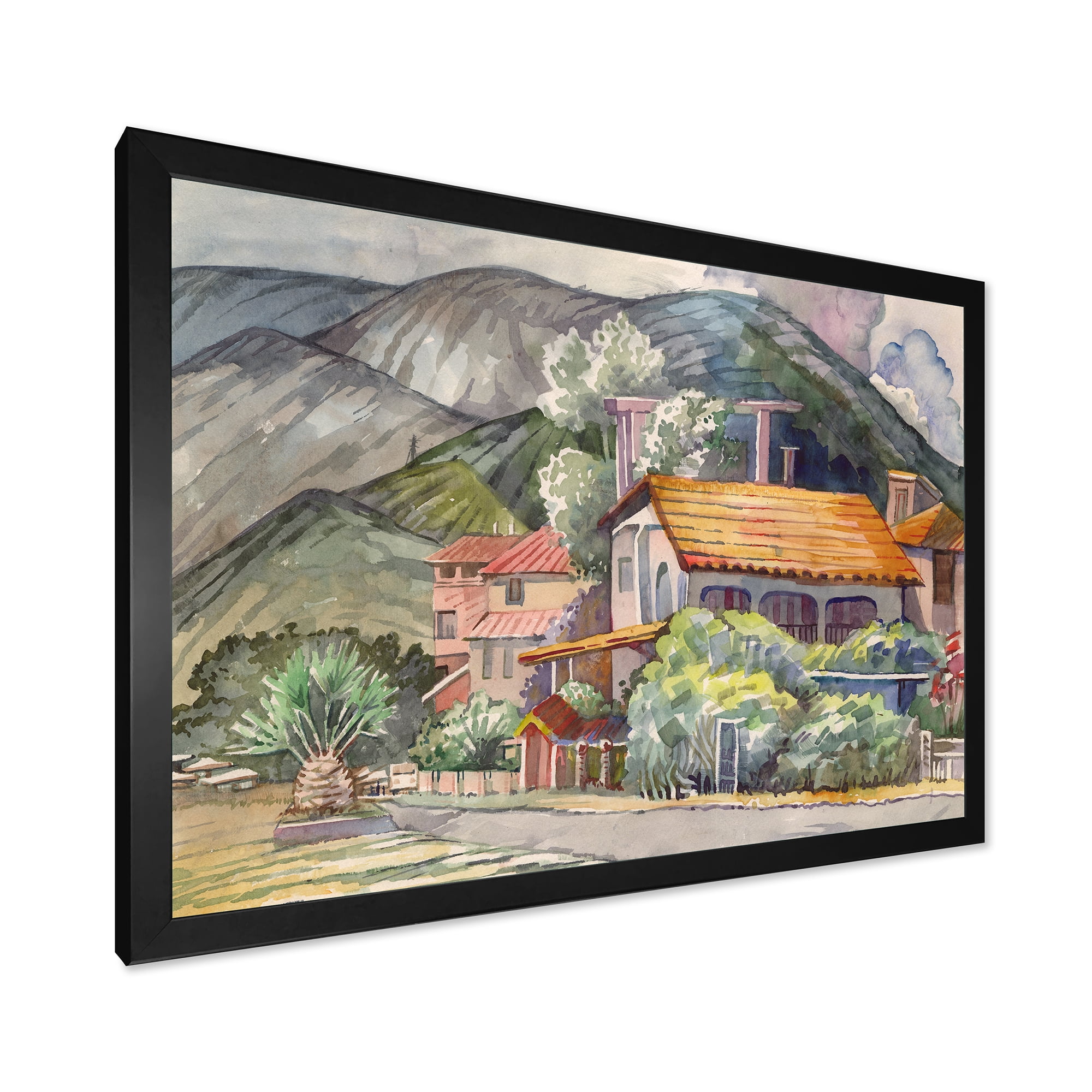 Designart 'Greek Mountains Landscape Off The Coast Of The Aegean Sea ' Traditional Framed Art Print
