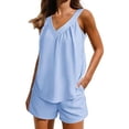 thumbnail image 2 of Women's Drawstring Short Sets Outfits Neck Top High Shorts for Daily Wear Light Blue L, 2 of 6
