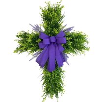 laqbezok Cross Easter Wreath for Front Door, Easter Artificial Wreath, Wall Wreaths Christian Signs Hanger, Door Decorations for Home Porch Spring Party Farmhouse Decor