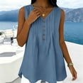 thumbnail image 4 of ClodeEU Women's V Neck Sleeveless Henley Blouse, Casual Loose Tank Top with Pleat Navy,Women's Plus XXL, 4 of 8