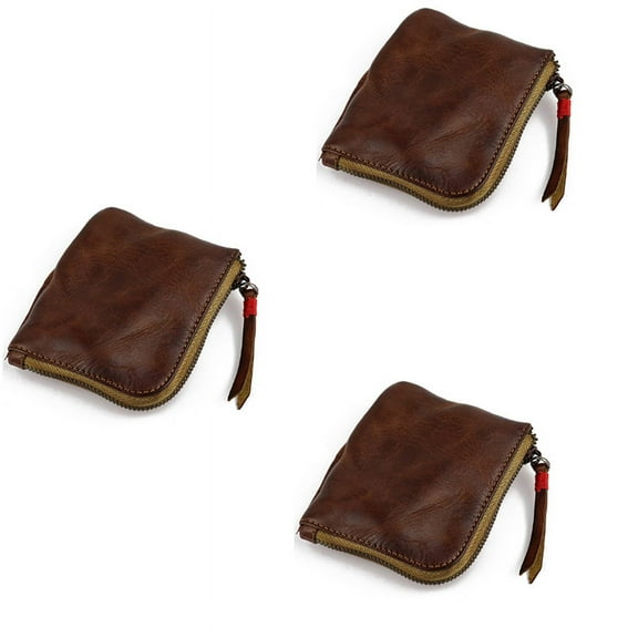 3X Leather Coin Purse,for Women&Men Vintage Handmade Wallet,Mini Card Holder Bag,Zipper Purses