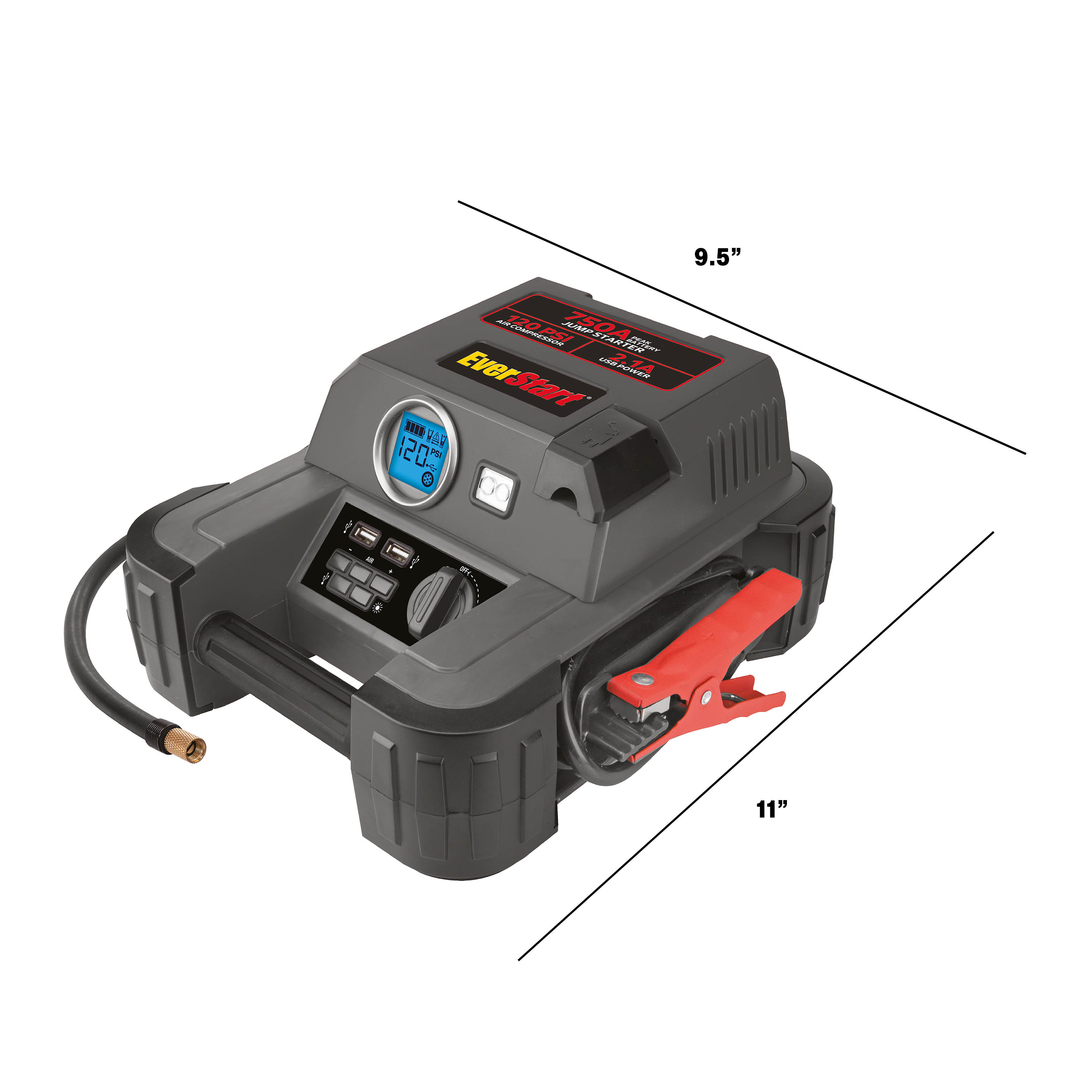 EverStart 750A Jump Starter with Reverse Polarity Alarm, 120 PSI Digital Compressor, Clamps Included - image 4 of 6