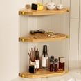 thumbnail image 1 of Countertop Organizer for Bathroom Corner: 3-Tier Waterproof Wood Counter Shelf - Acrylic Vanity Organizer for Makeup Perfume Skincare Storage - Kitchen Corner Standing Rack in Light-Brown, 1 of 7