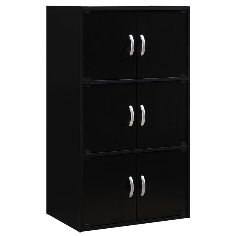 Hodedah 6 Door, Three Shleves, Enclosed Storage Black