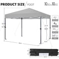 thumbnail image 3 of Songqin 10x10 1-Person Setup Pop Up Canopy Tent, Instant Portable Commercial Canopy Tent, Outdoor Gazebo with 1-Button Push, Wheeled Bag & 4 Sandbags for Home, Party & Outdoor Activities, Light Gray, 3 of 18
